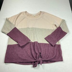 Nine Britton Araya Colorblock Tie Front Knit Top Long Sleeve Casual Cozy XL NWT